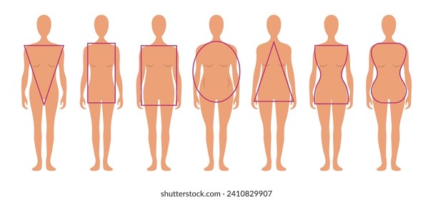 Set of different types of female figures. Female body types with geometric shapes. Vector