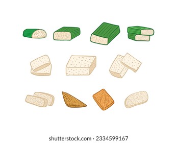Set of different types of fermented soybean Vector illustrations in cartoon style