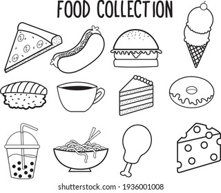 Set of different types of food icons 