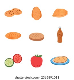 Set of different types of food on white background.