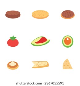 Set of different types of food on white background.