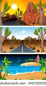 Set of different types of forest horizontal scenes illustration