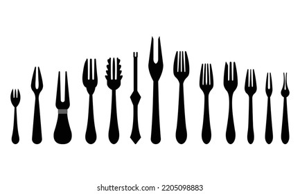 set of different types of forks isolated on white