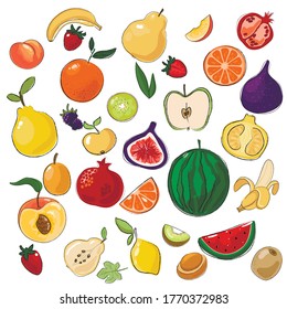 Set of different types of fruits and berries