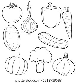 Set of different types of fruits and vegetables illustration of full collection