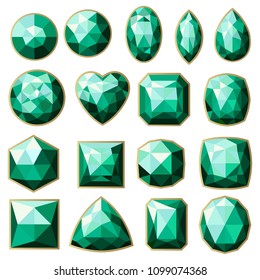 Set of different types of green gemstones