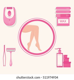 Set of different types of hair removal. Illustration of epilation.