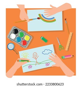 Set of different types handmade crafts. Painting, origami, candles making