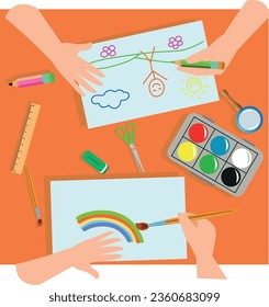 Set of different types handmade crafts. Painting, origami, candles making
