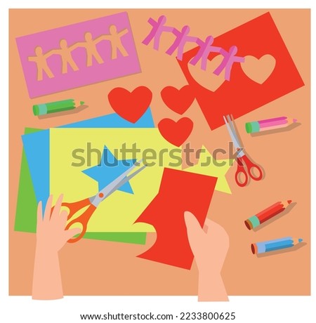 Set of different types handmade crafts. Painting, origami, candles making