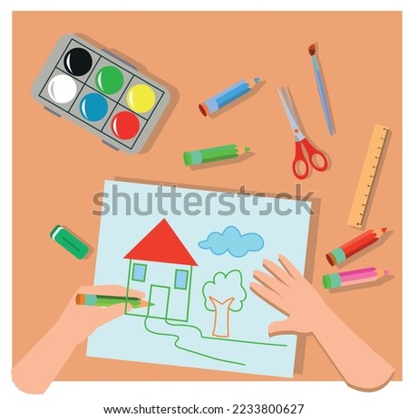 Set of different types handmade crafts. Painting, origami, candles making