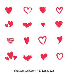 Set of different types of heart;s shapes isolated on white. Vector illustration.
