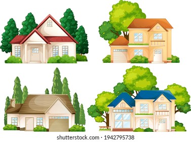 Set of different types of houses isolated illustration