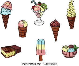 set of different types of ice cream