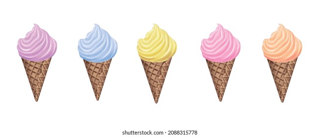 set of different types of ice cream. Ice cream with berries and cream. 