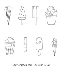 Set of different types of ice cream outline
