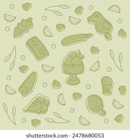 Set with different types of ice cream. Doodles clip art in pastel colors.