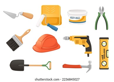 Set of different types of instruments for professional work vector illustration isolated on white background