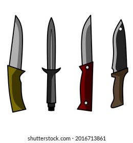 Set of different types of knives on white background, vector knives, knife icons.