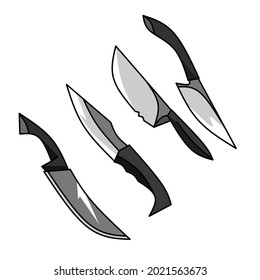 Satz verschiedener Arten von Messern auf weißem Hintergrund, Messer-Vektorgrafik, Messersymbole.