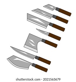 conjunto de diferentes tipos de cuchillos sobre fondo blanco, vector de cuchillo, iconos de cuchillo.