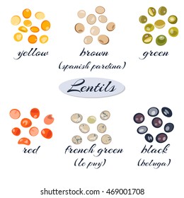 Set of different types of lentils.