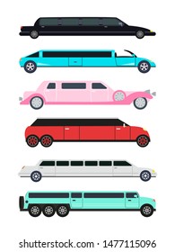 Set of different types of limousines. Vector illustration.
