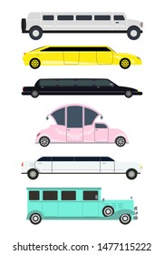 Set of different types of limousines. Vector illustration.
