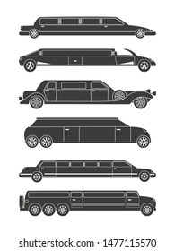 Set of different types of limousines. Vector illustration.