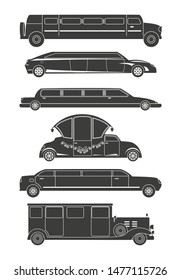 Set of different types of limousines. Vector illustration.