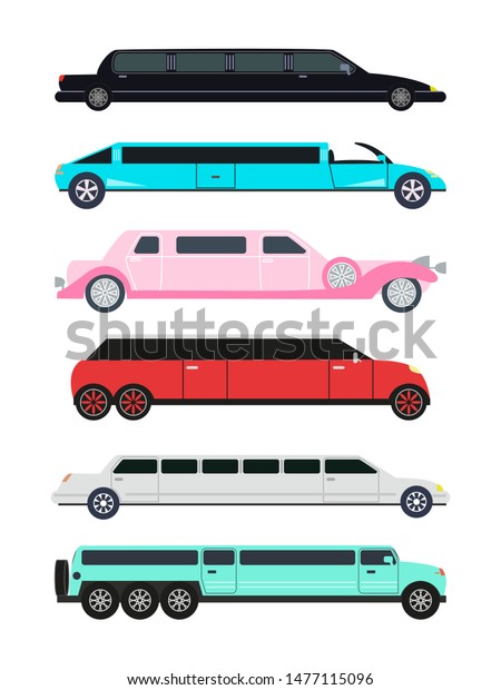 Set of different types of limousines.\
Vector illustration.\
