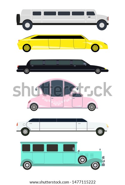 Set of different types of limousines.\
Vector illustration.\
