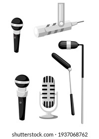 Set of different types of microphones for professional usage vector illustration isolated on white background