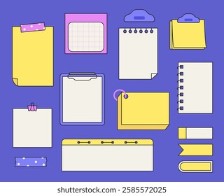 A set of different types of notes. Flat vector isolated illustrations. 