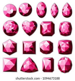 Set of different types of pink gemstones