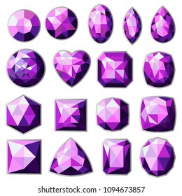Set of different types of purple gemstones