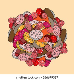 Set of different types of sausages