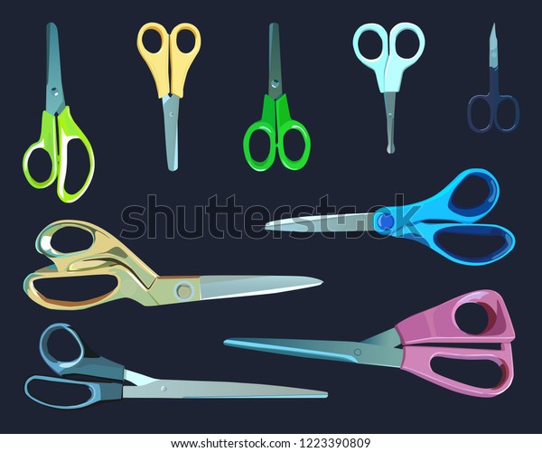 Set Different Types Scissors Different Purposes Stock Vector