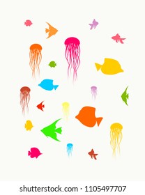 Set of different types of sea animals