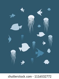 Set of different types of sea animals