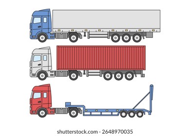 Selecionar diferentes tipos de semirreboques. Reboques de carga: toldo, contentor, lowboy