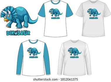 Set of different types of shirt in dinosaur theme with dinosaur logo illustration