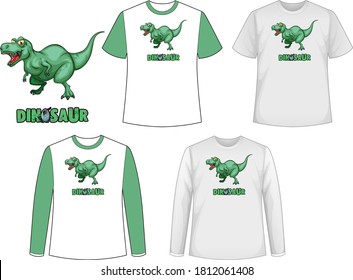 Conjunto de diferentes tipos de camisetas en el tema de los dinosaurios con la ilustración del logo de los dinosaurios