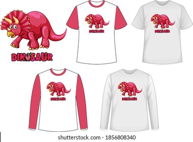 Set of different types of shirt in dinosaur theme with dinosaur logo illustration
