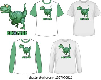 Set of different types of shirt in dinosaur theme with dinosaur logo illustration