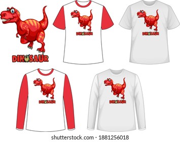 Set of different types of shirt in dinosaur theme with dinosaur logo illustration