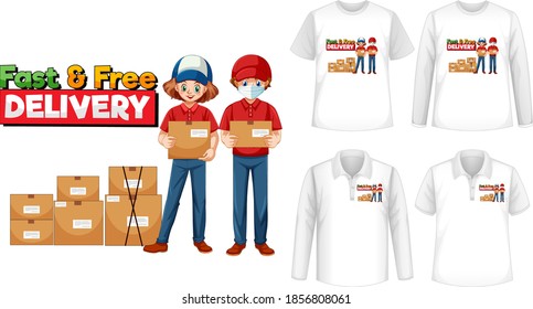 Set verschiedener Shirts mit schnellem und kostenlosem Logo-Bildschirm auf Shirts-Illustration