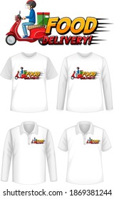 Set verschiedener Shirts mit Logo-Bildschirm für die Abgabe von Nahrungsmitteln auf Hemden