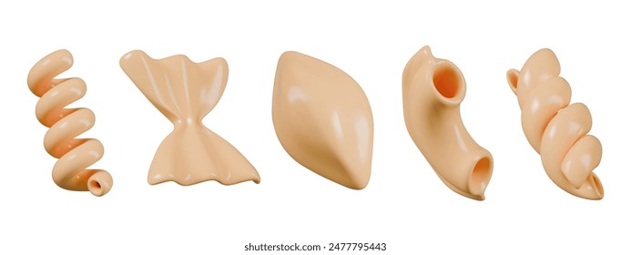 Set of different types of short pasta. Isolated vector elements in realistic style