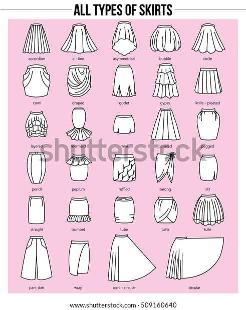 Set Different Types Skirts On Pink Stock Vector Royalty Free 509160640